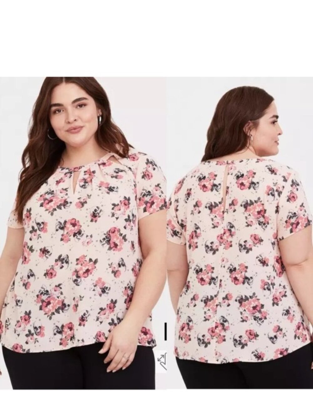 Torrid | Pink Skulls And Flowers Georgette Cutout Blouse | Size 2X